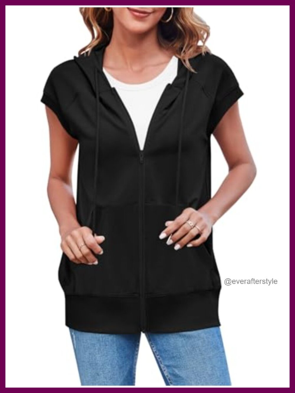 Sleeveless Zip Up Hoodie Lightweight Drawstring Vest with Pockets